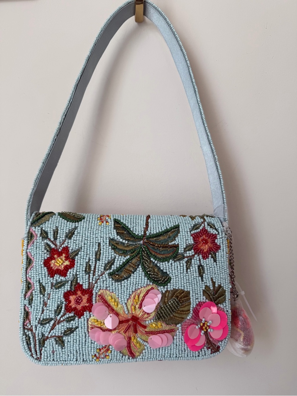 Beaded blue Tropical hibiscus sequins Shoulder Bag - Picture 6 of 6